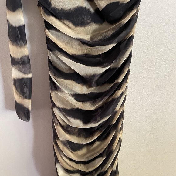 Zara Women M Tie Dye Mesh Tulle Ruched One Shoulder Bodycon Midi Dress NWT - Picture 6 of 16